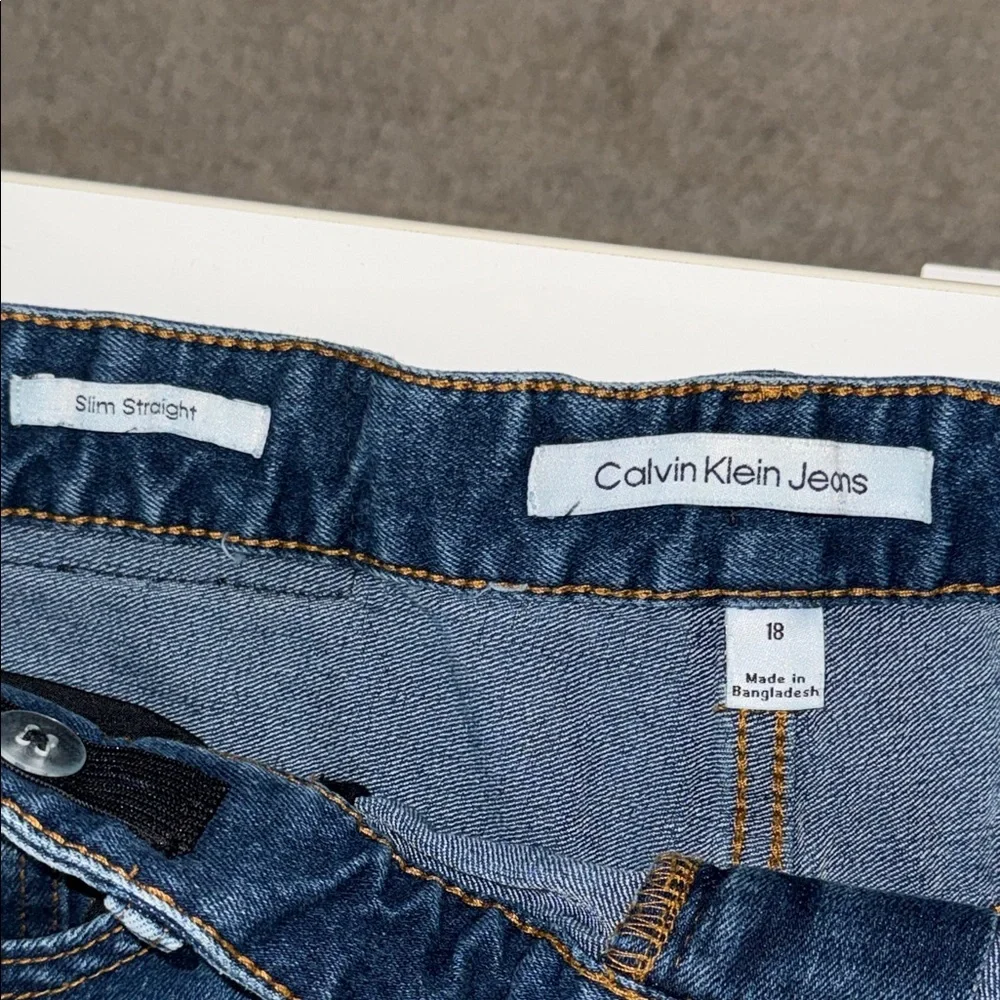 Calvin Klein Slim Straight Jeans Womens 18 Blue Denim